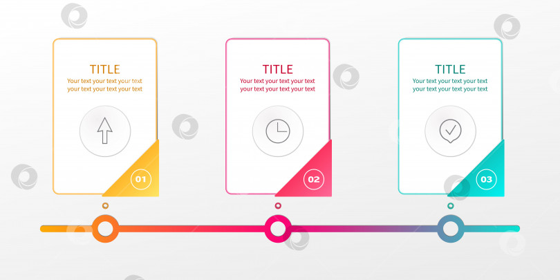 Скачать Бизнес-инфографика с градиентной линией и шаблонами для ввода вашего собственного текста. 3 шага. Векторная иллюстрация. фотосток Ozero