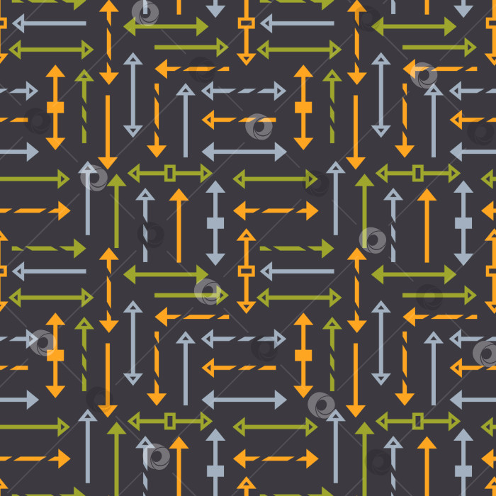 Скачать Бесшовный векторный паттерн с цветными стрелками на сером фоне. Принт для текстиля, тканей, обоев, бумажных изделий и прочих поверхностей. фотосток Ozero
