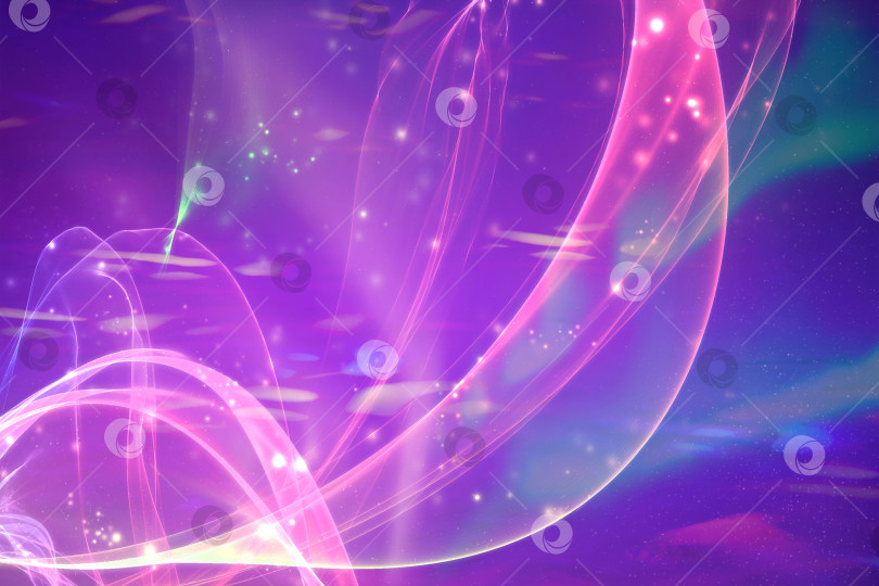 Скачать Абстрактный фиолетовый фон с изогнутыми графическими полосами. Цветные размытые линии с пятнами боке. фотосток Ozero