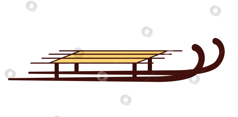 Скачать Коричневые сани. Простая векторная иллюстрация саней. Деревянные сани без спинки. Тема зимних забав, катания на лыжах, активного отдыха. фотосток Ozero