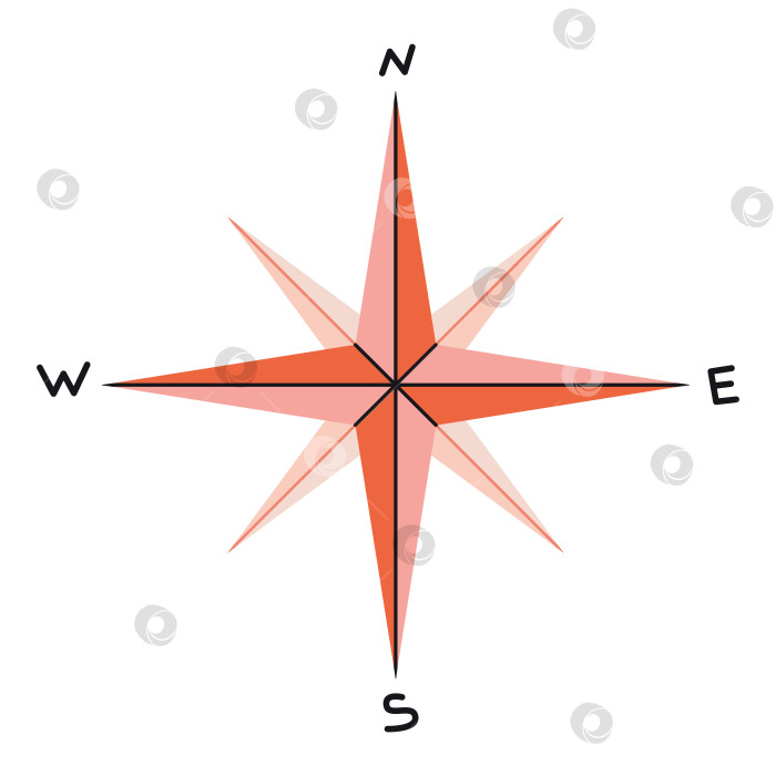 Скачать Роза компаса. Навигационный символ. Векторная иллюстрация, изолированная на белом фоне, нарисованная от руки, плоский дизайн фотосток Ozero