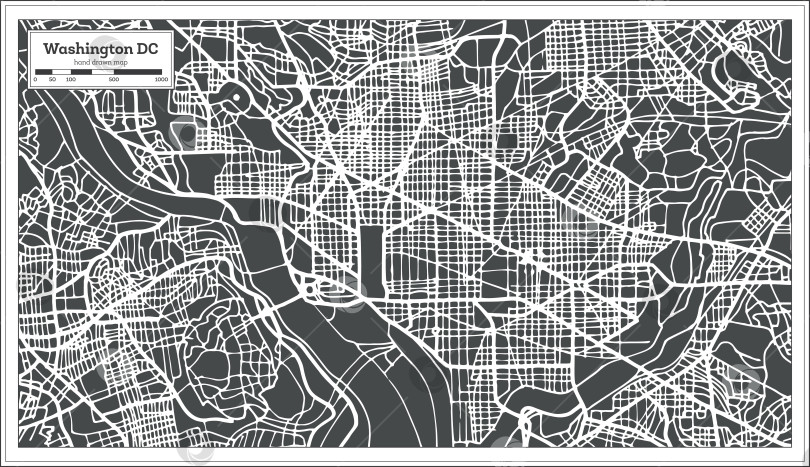 Скачать Карта Вашингтона, округ Колумбия, США, выполненная в ретро-стиле. фотосток Ozero