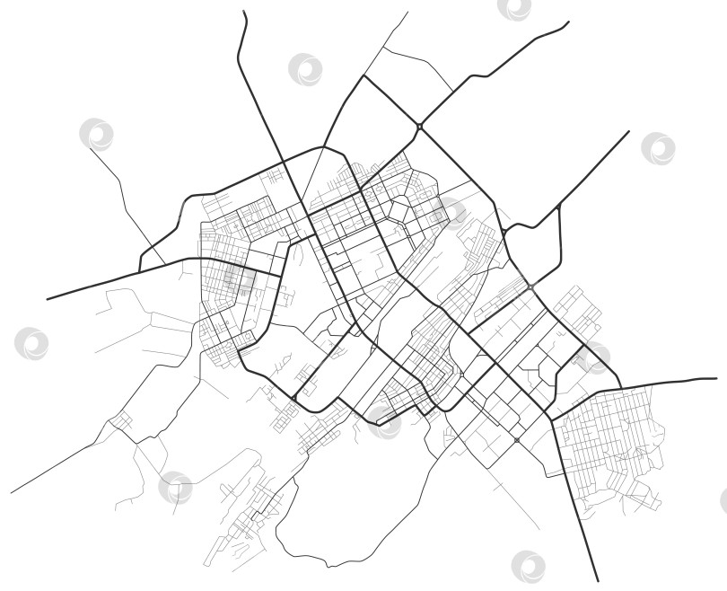 Скачать Карта города Караганда, Казахстан. Линейная схема дорог. Улицы города на плане. Городская среда, архитектурный фон. Вектор фотосток Ozero