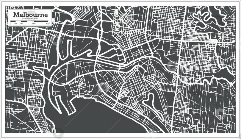 Скачать Карта Мельбурна, Австралия, выполненная в стиле ретро. фотосток Ozero