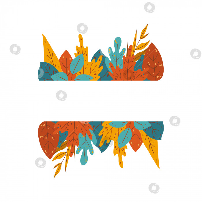 Скачать Горизонтальный баннер с оранжевыми, желтыми, синими осенними листьями в плоском стиле. фотосток Ozero