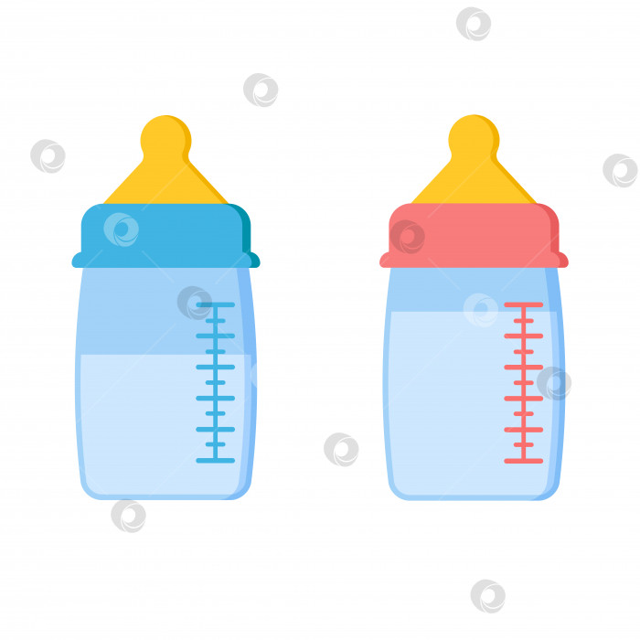 Скачать Набор значков из масштабируемых пластиковых или стеклянных детских бутылочек с молоком или водой. фотосток Ozero