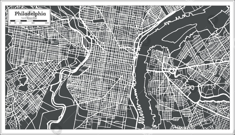 Скачать Карта Филадельфии, штат Пенсильвания, США, выполненная в стиле ретро. фотосток Ozero