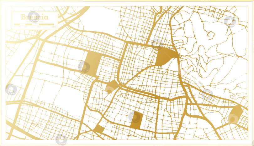 Скачать Карта города Брешиа, Италия, выполненная в золотистых тонах в стиле ретро. Схематическая карта. фотосток Ozero