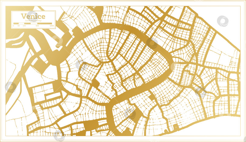 Скачать Карта города Венеция, Италия, выполненная в золотистых тонах в стиле ретро. Схематическая карта. фотосток Ozero