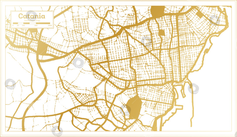 Скачать Карта города Катания, Италия, выполненная в золотистых тонах в стиле ретро. Схематическая карта. фотосток Ozero