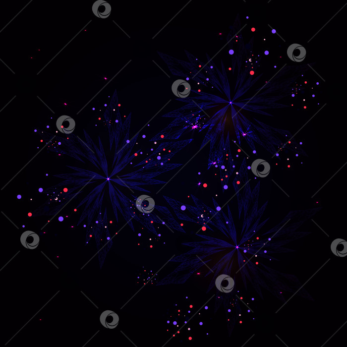 Скачать На темном фоне изображены голубые снежинки и яркие праздничные круглые элементы. фотосток Ozero