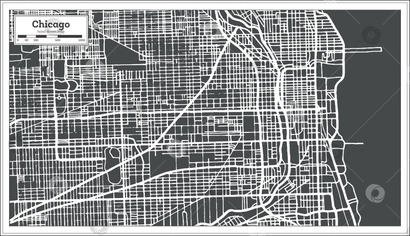 Скачать Карта Чикаго, штат Иллинойс, США, выполненная в стиле ретро. фотосток Ozero