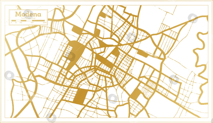 Скачать Карта города Модена, Италия, выполненная в золотистых тонах в стиле ретро. Схематическая карта. фотосток Ozero