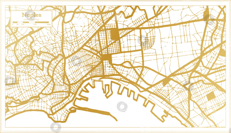 Скачать Карта города Неаполь, Италия, выполненная в золотистых тонах в стиле ретро. Схематическая карта. фотосток Ozero