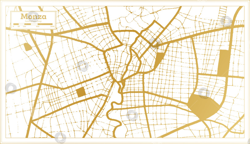 Скачать Карта города Монца, Италия, выполненная в золотистых тонах в стиле ретро. Схематическая карта. фотосток Ozero