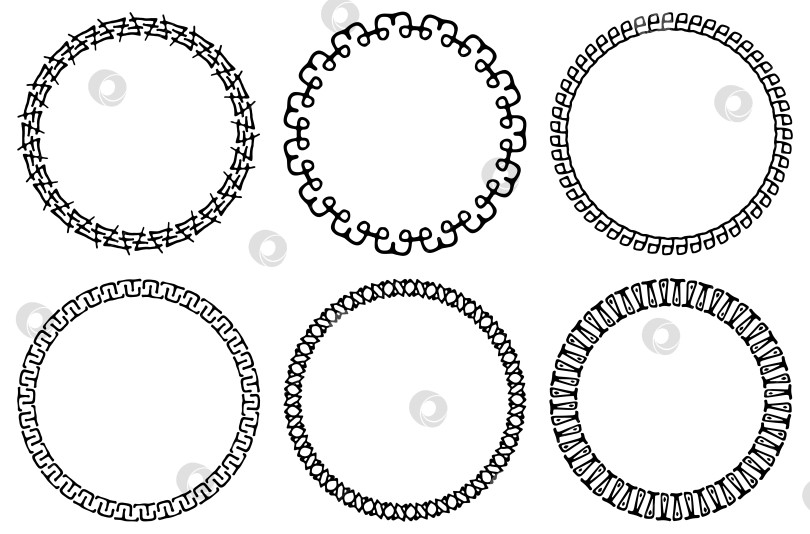 Скачать Набор декоративных кружевных рамок в племенном стиле. Этнический орнамент в виде ажурного круга. Геометрическая круглая рамка на белом фоне. Узор в стиле майя. Векторная иллюстрация фотосток Ozero