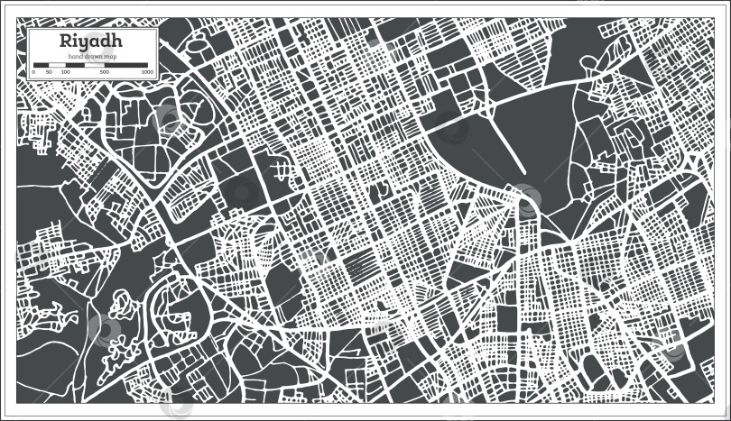 Скачать Карта города Эр-Рияд, Саудовская Аравия, выполненная в стиле ретро. фотосток Ozero