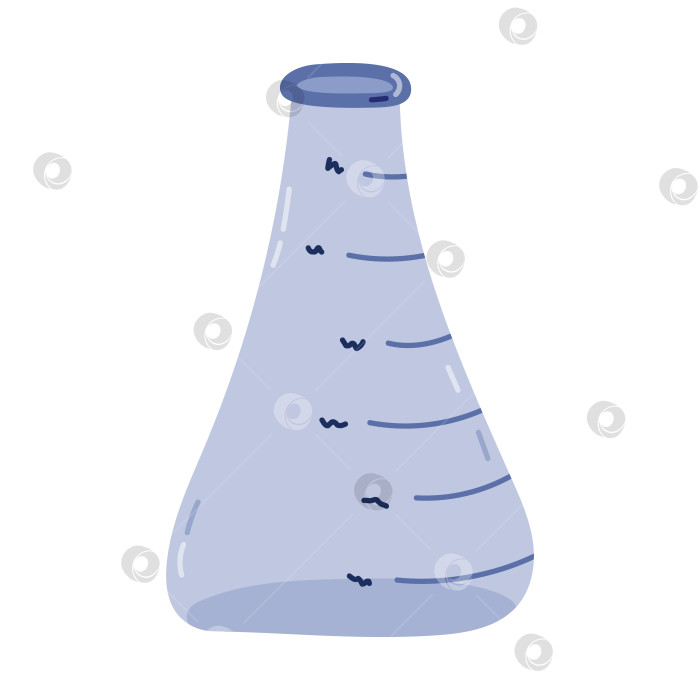 Скачать Симпатичный мультяшный лабораторный стакан для научных экспериментов, тестов по химии и биологии. Колба с плоским дном, стеклянная посуда, пробирка для химических растворов. Лабораторное оборудование, выделенное от руки на белом фоне. фотосток Ozero
