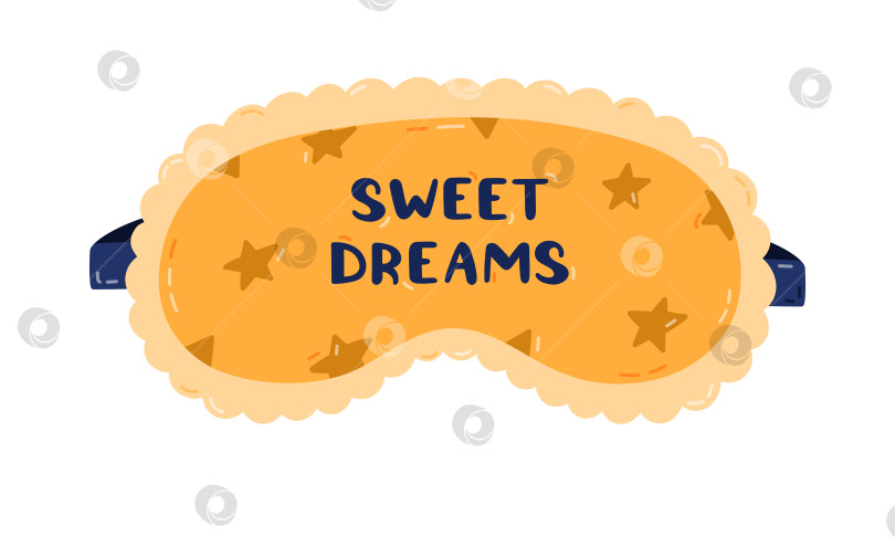 Скачать Милая мультяшная маска для сна с кружевом и надписью Sweet Dreams и звездочками. Забавная девчачья маска для глаз. Нарисованный вручную аксессуар для сна на белом фоне для комфортного отдыха. фотосток Ozero