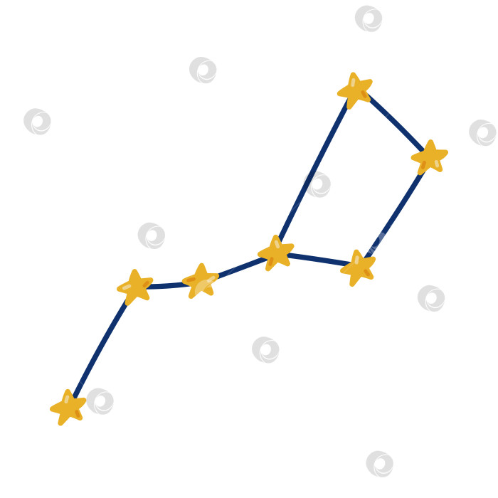 Скачать Милое мультяшное звездное созвездие Большой Медведицы из Солнечной системы в детском стиле. Модный знак астрономии, астрологии, космоса. Нарисованное от руки красочное созвездие, выделенное на белом фоне. фотосток Ozero