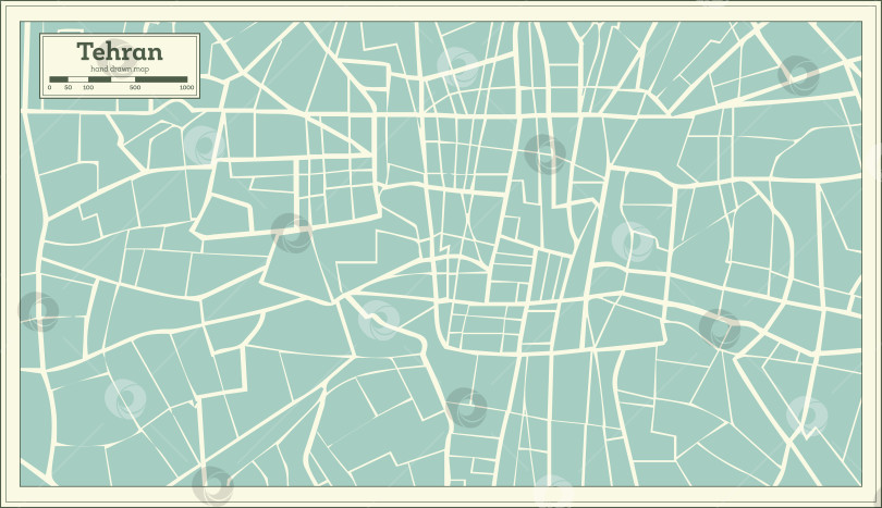 Скачать Карта Тегерана, Иран, выполненная в стиле ретро. фотосток Ozero