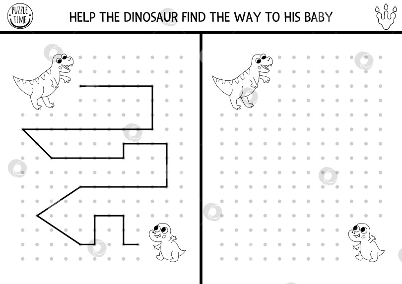 Скачать Черно-белое рисование динозавров, письмо, обводка, ориентирование в пространстве для детей. Рисуйте линии в соответствии с примерами. Игра-головоломка для дошкольного возраста "Доисторический динозавр" с родителями и ребенком в виде тираннозавра фотосток Ozero