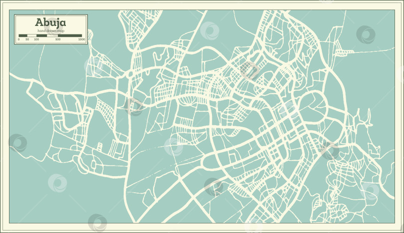 Скачать Карта города Абуджа, Нигерия, выполненная в стиле ретро. Схематическая карта. фотосток Ozero
