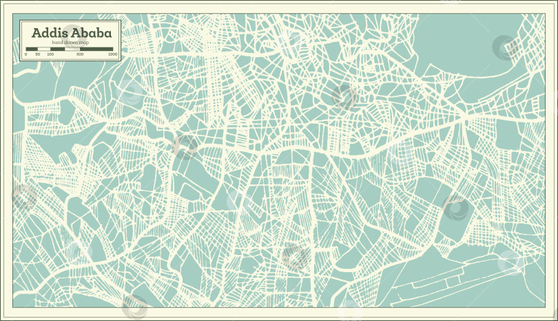 Скачать Карта города Аддис-Абеба, Эфиопия, выполненная в стиле ретро. Схематическая карта. фотосток Ozero