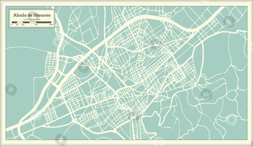 Скачать Карта города Алькала-де-Энарес в Испании, выполненная в ретро-стиле. Схематическая карта.  фотосток Ozero