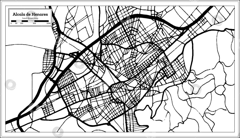 Скачать Карта города Алькала-де-Энарес в Испании в стиле ретро. фотосток Ozero