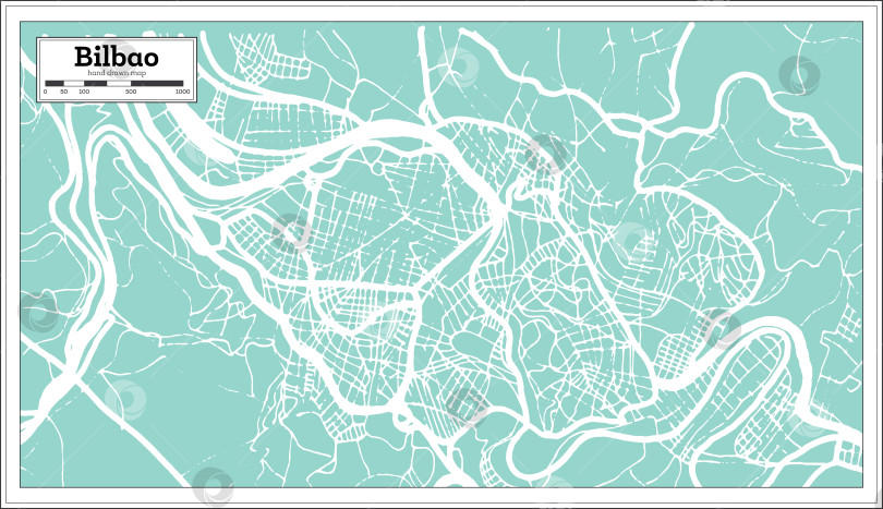 Скачать Карта города Бильбао в Испании, выполненная в ретро-стиле. Схематическая карта. фотосток Ozero
