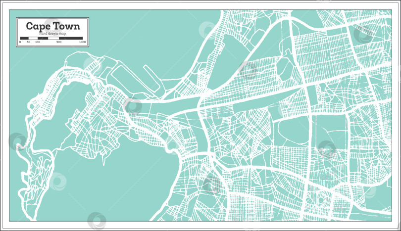 Скачать Карта города Кейптаун в Южной Африке, выполненная в стиле ретро. Схематическая карта.  фотосток Ozero