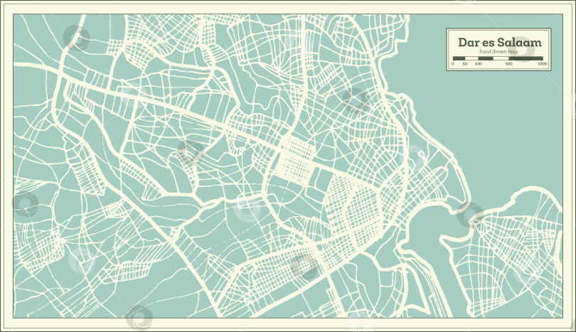 Скачать Карта города Дар-эс-Салам в Танзании, выполненная в ретро-стиле. Схематическая карта. фотосток Ozero