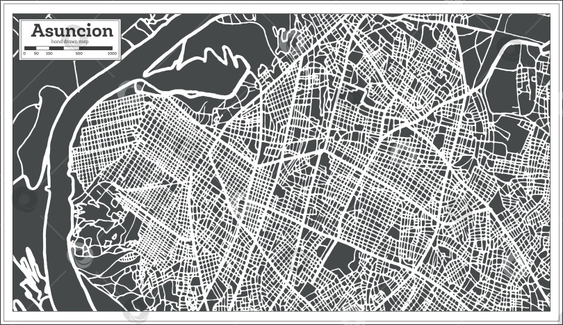 Скачать Карта города Асунсьон, Парагвай, выполненная в стиле ретро. Схематическая карта. фотосток Ozero
