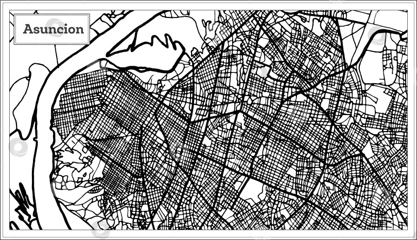 Скачать Карта города Асунсьон, Парагвай, выполненная в черно-белом цвете.  фотосток Ozero