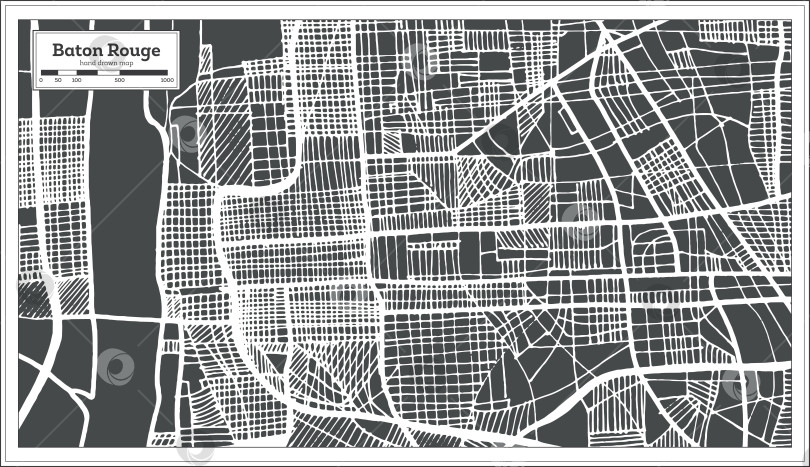 Скачать Карта города Батон-Руж, штат Луизиана, США, выполненная в ретро-стиле. Схематическая карта.  фотосток Ozero