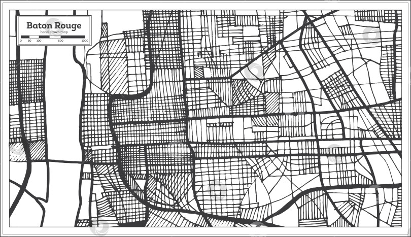 Скачать Карта города Батон-Руж, штат Луизиана, США, выполненная в ретро-стиле. Схематическая карта. фотосток Ozero