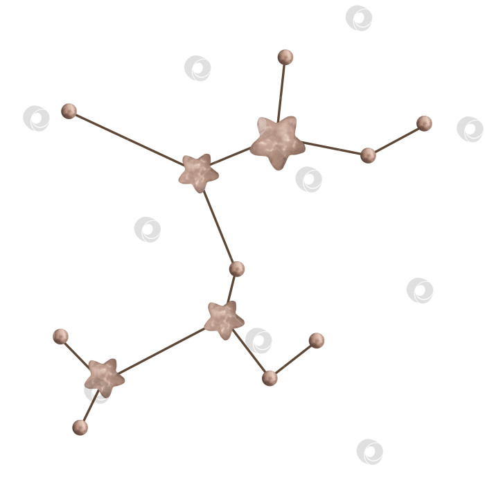 Скачать Акварельная иллюстрация Зодиака, выполненная от руки, с изображением созвездия Стрельца. Симпатичное коричневое созвездие из акварельных звездочек для детей. фотосток Ozero