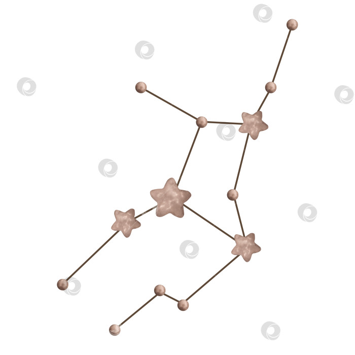 Скачать Акварельная иллюстрация Зодиака, выполненная от руки, с изображением созвездия Девы. Симпатичное коричневое созвездие акварельных звезд для детей. фотосток Ozero