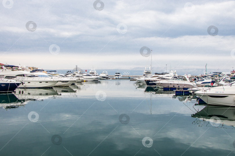 Скачать Яхты в морском порту Сочи в пасмурный день. фотосток Ozero