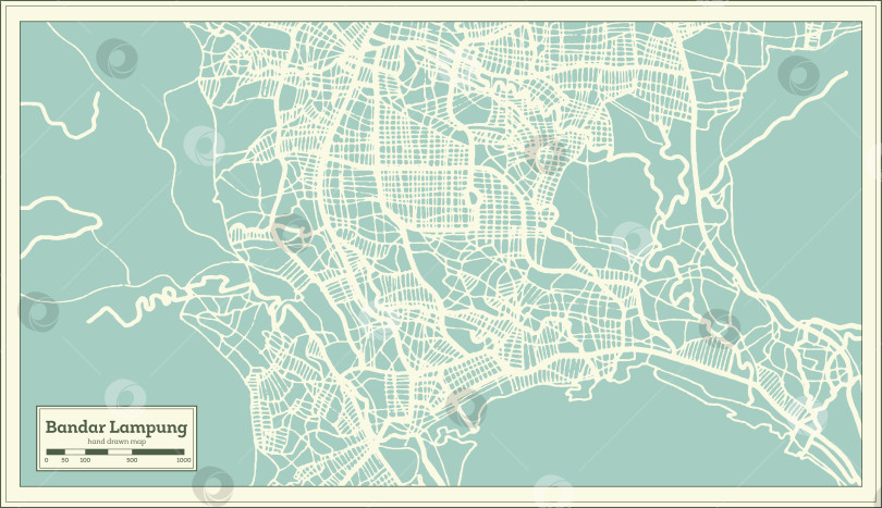 Скачать Карта города Бандар-Лампунг, Индонезия, выполненная в ретро-стиле. Схематическая карта. фотосток Ozero