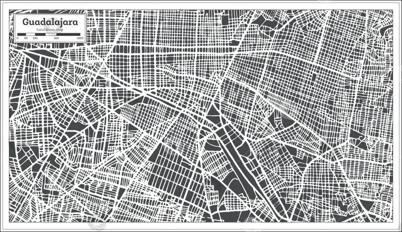 Скачать Карта Гвадалахары в Мехико, выполненная в стиле ретро. Схематическая карта. фотосток Ozero