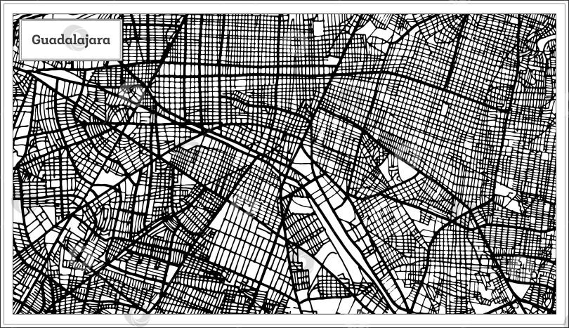 Скачать Карта города Гвадалахара в Мехико в черно-белом цвете. фотосток Ozero