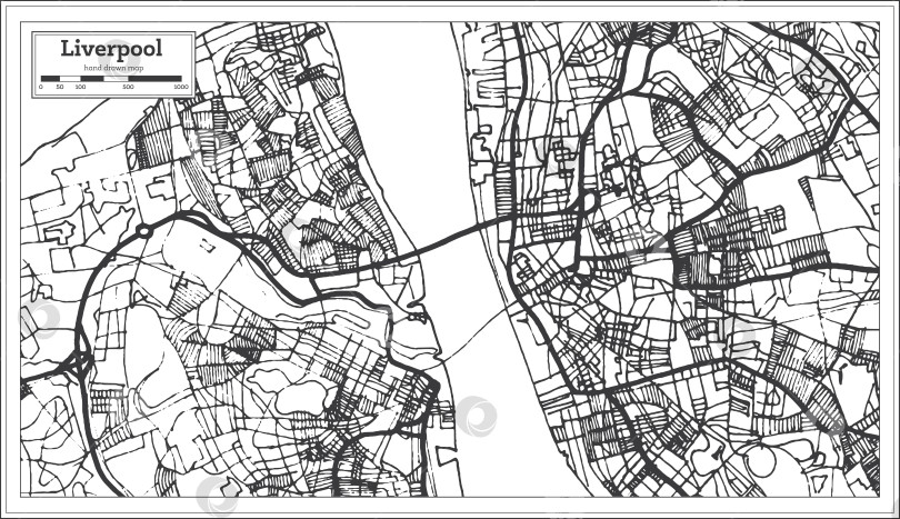 Скачать Карта города Ливерпуль, Англия, выполненная в стиле ретро. Схематическая карта. фотосток Ozero
