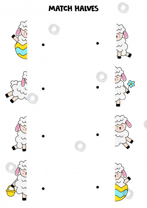 Скачать Соедините части мультяшной пасхальной овечки. Логическая игра для детей. фотосток Ozero