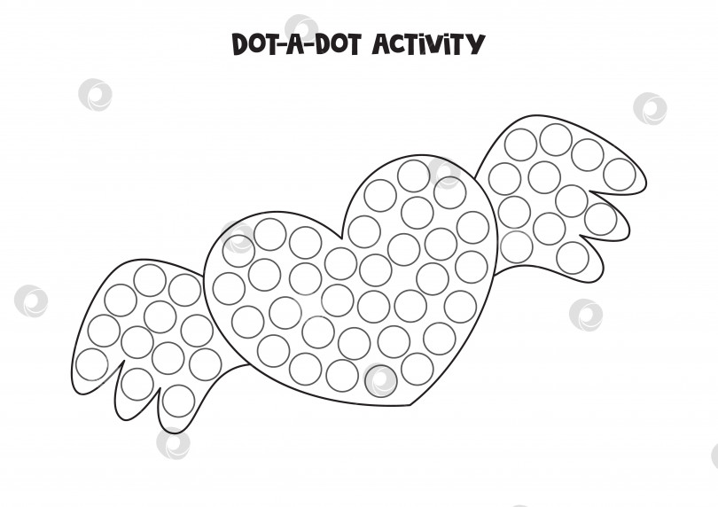 Скачать Игра "Точка в точку" для детей дошкольного возраста. Черно-белое летящее сердце. фотосток Ozero