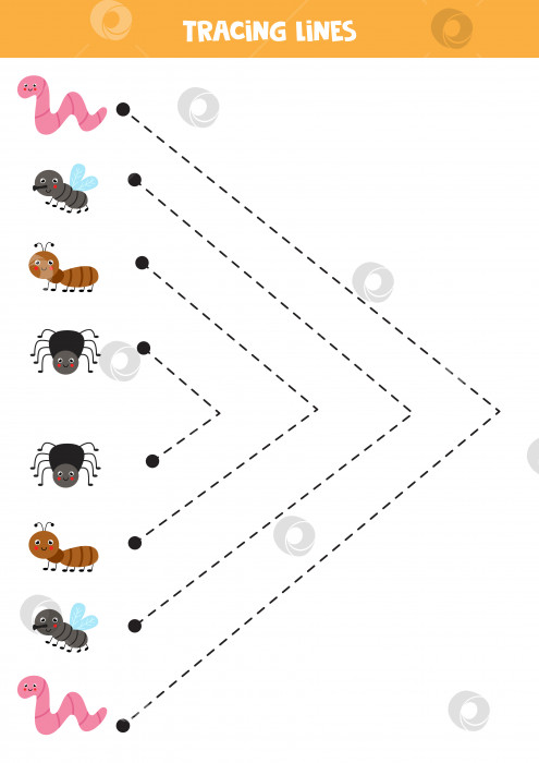 Скачать Рисование линий для детей. милые улыбающиеся насекомые для детей. фотосток Ozero
