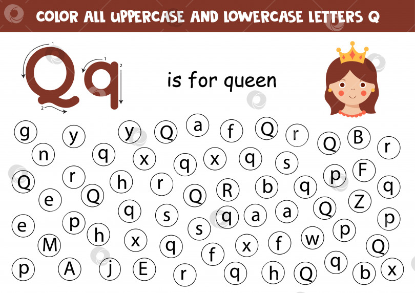 Скачать Расставьте точки над всеми буквами Q. Образовательный лист для изучения алфавита. фотосток Ozero