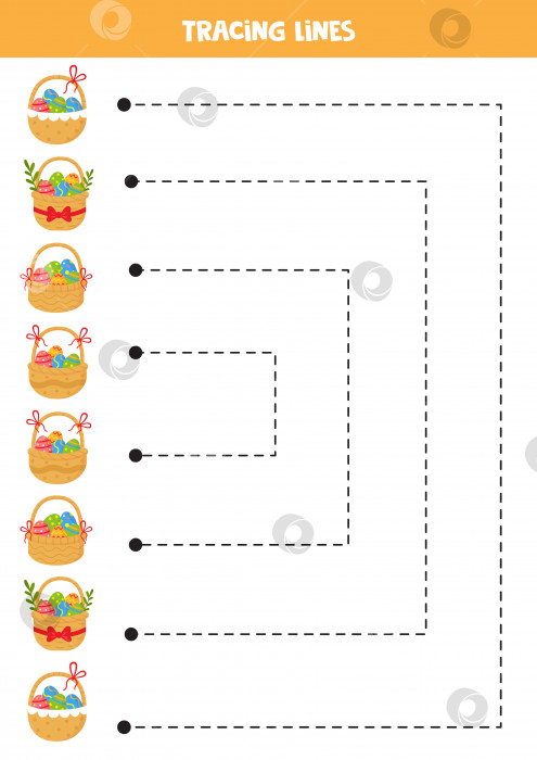 Скачать Рисование линий для детей. мультяшные пасхальные корзинки. фотосток Ozero
