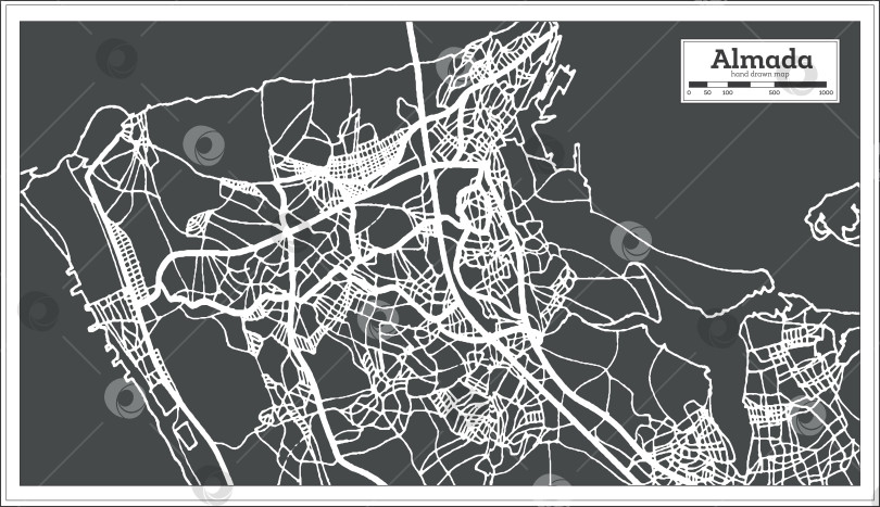 Скачать Карта города Алмада в Португалии в стиле ретро.  фотосток Ozero